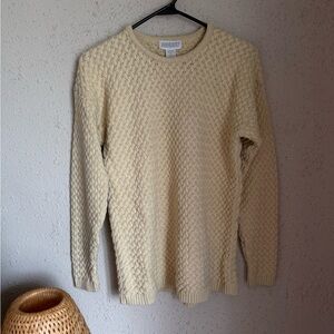 Vintage Lands End Pale Yellow Heavy Knit Fisherman Sweater